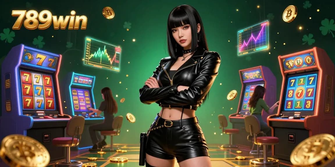 Experience vibrant gaming action at 789win with colorful slots and dynamic gameplay in this lively casino illustration.