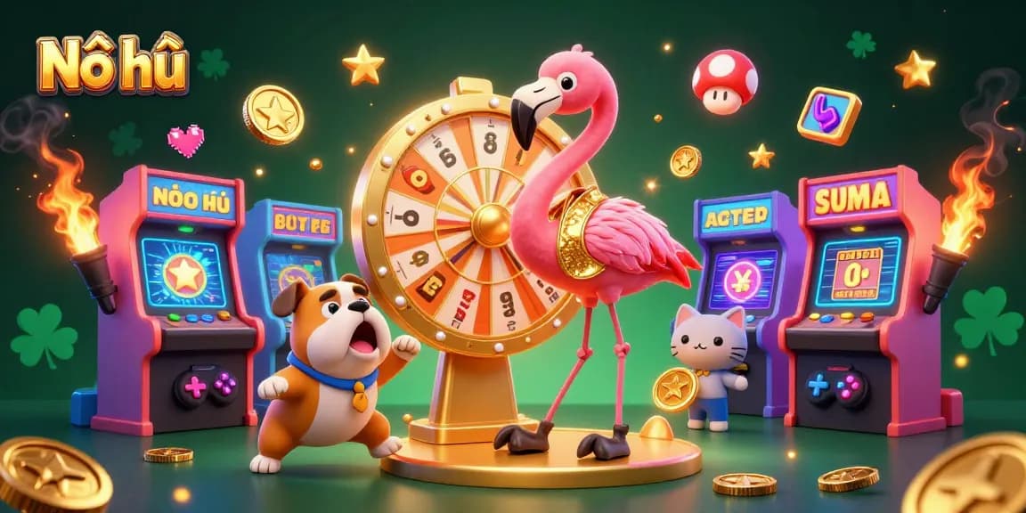 Experience exhilarating Nổ hũ action in a vibrant 3D casino game scene featuring characters and game machines.