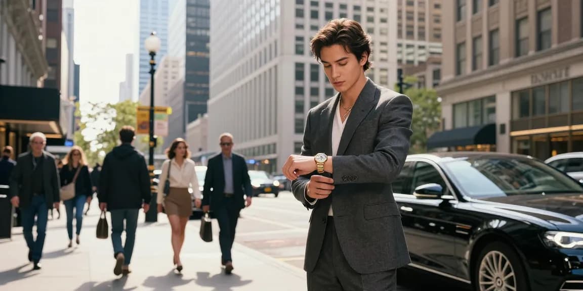Stylish individual wearing a premium replica watch in an urban setting, exuding confidence and sophistication.