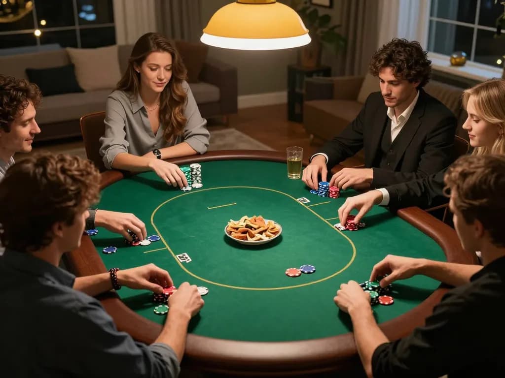 Các người chơi tận hưởng một trò chơi poker thân thiện tại nhà, lập kế hoạch đặt cược cho một trải nghiệm 789club thú vị.