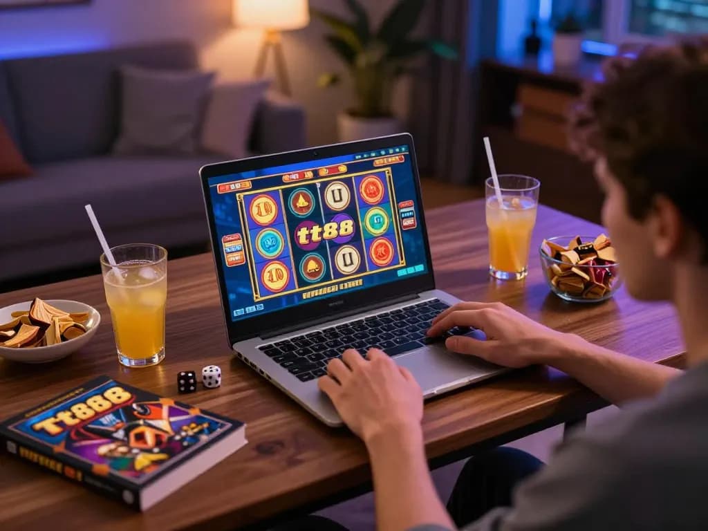 Engaging online gaming session with tt88 display on laptop, emphasizing strategy and enjoyment.