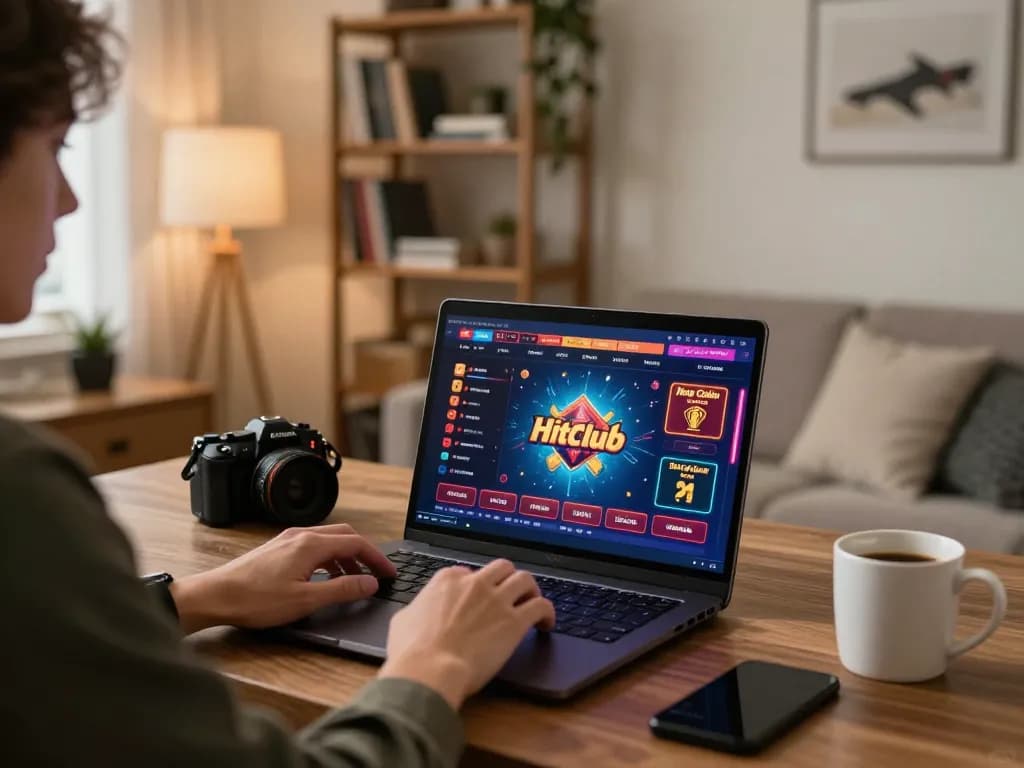 Người chơi đang tận hưởng một khoảnh khắc chiến lược trên nền tảng casino trực tuyến của Hitclub trong một không gian ấm cúng tại nhà.