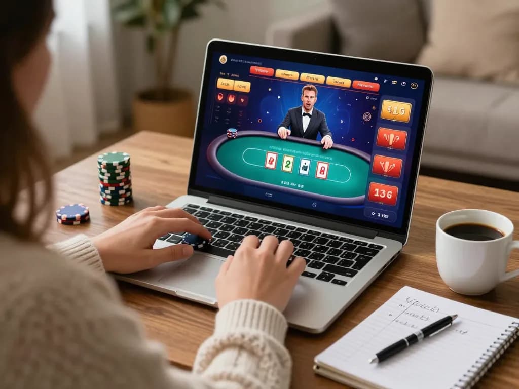 Engaging with sc88hd poker games on a laptop in a cozy living room