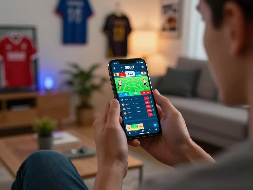 Betting excitement on GK88 app displayed on smartphone in a cozy home setting