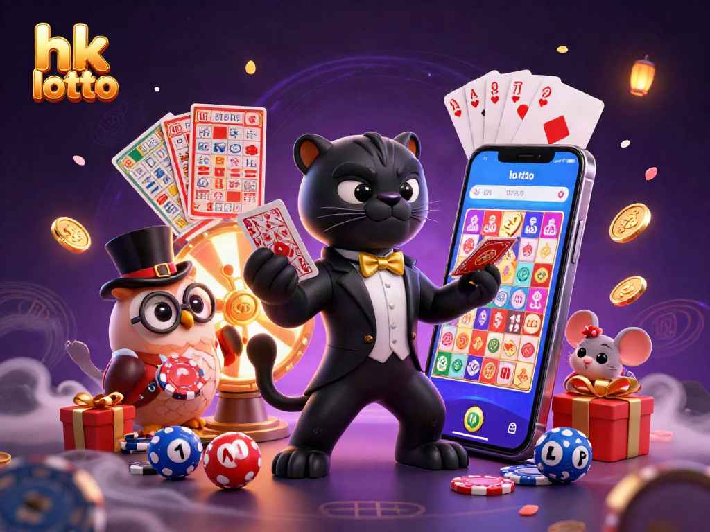 Engage with hk lotto excitement in a vibrant 3D illustration showcasing playful characters and dynamic lottery elements.