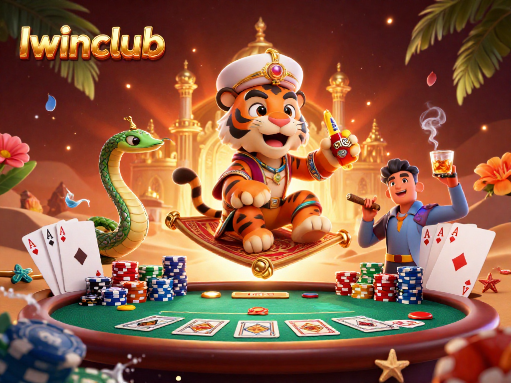 Iwinclub offers thrilling gaming adventures with a colorful Arabian Nights casino scene.