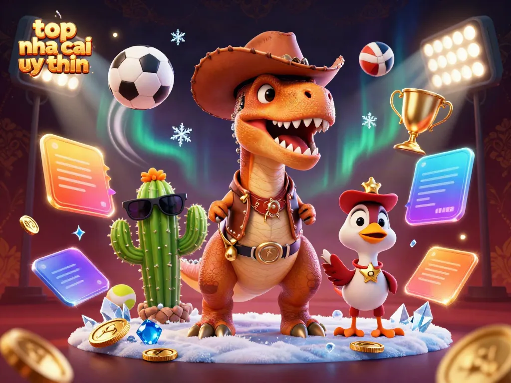 Bet on the top nha cai uy tin as a T-Rex dinosaur, cactus, and roadrunner bring excitement with sports elements.