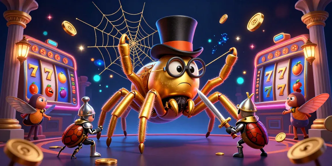 B52 slots illustration with a golden tarantula and beetle knight showcasing an engaging casino scene.