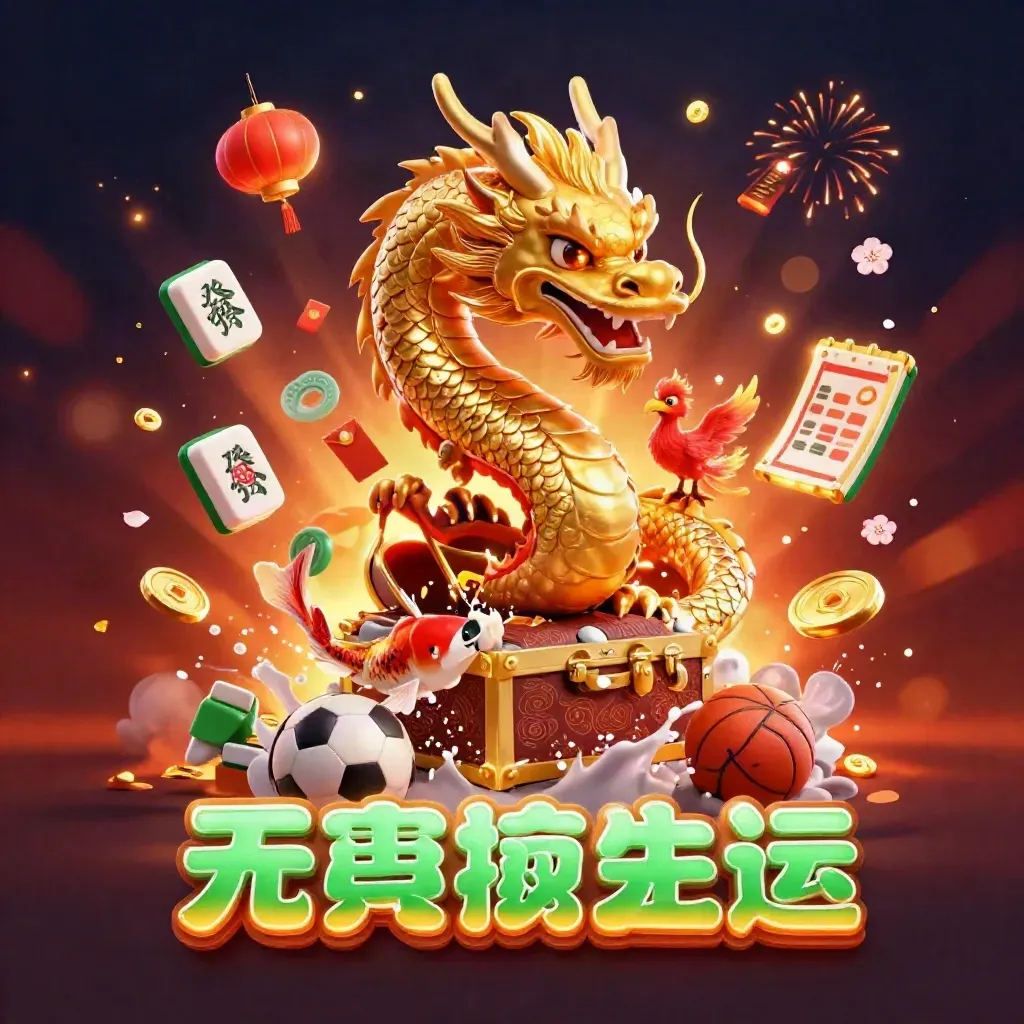 Golden dragon, phoenix and koi amid casino symbols, with a football, basketball and glowing treasure