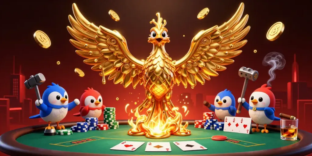 Experience thrilling gameplay with raja88 as a molten phoenix rises, surrounded by vibrant casino elements.