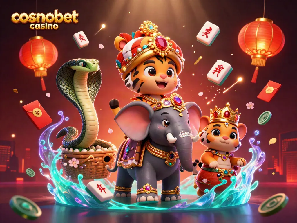 Experience the excitement of cosmobet casino with vibrant 3D characters and casino elements.