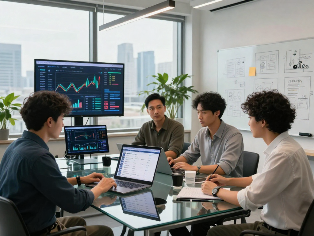 IDXSTAR technology interface displayed during a collaborative real estate meeting in a modern office setting.