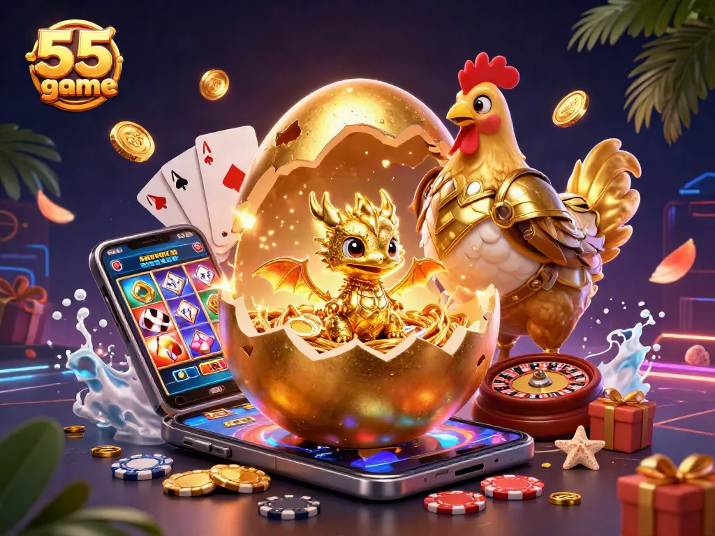 Play the 55 club game with a golden dragon and vibrant slot gaming elements bursting with energy.