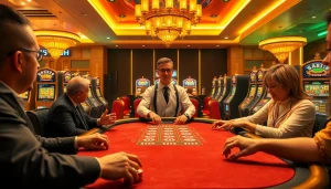 Players enjoying a thrilling U88 blackjack experience at a luxurious casino.