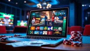 Sleek online gaming interface showcasing sbobet.dance poker and casino excitement