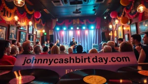 Celebrating Johnny Cash's legacy at a vibrant event with johnnycashbirthday.com showcased.