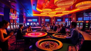 Experience thrilling gameplay at bet88.com with vibrant casino tables and excited players.