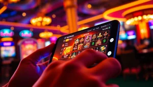 Engaging scene of a user accessing new88go.com on a smartphone, showcasing an exciting online gambling experience.