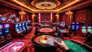 Experience thrilling gaming action at DU88.COM with players engaged at casino tables and vibrant slots.