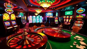 Exciting gambling scene with casino elements like cards and roulette wheel highlighting trang chủ mm88.