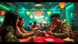 Engaging scene of gamebaidoithuong.com.vc illustrating Vietnamese card games and online gaming excitement.
