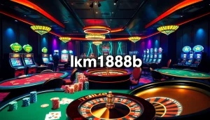 Experience the thrill of casino games at km1888b with vibrant poker tables and slot machines.
