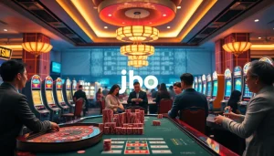 Engage in thrilling gambling experiences at JBO online, featuring vibrant casino tables and interactive betting.