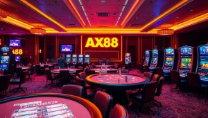 Experience thrilling gambling action with AX88 at luxurious casino tables and vibrant slot machines.