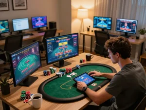 Engaging online gaming experience at https://mm88.london/ with a player participating in high-stakes poker.