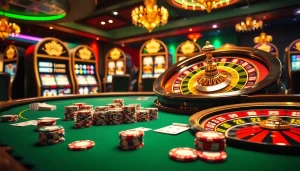 High-stakes poker at jun 88 casino, showcasing vibrant chips and spinning roulette.