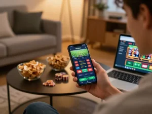 Player engaging in sports betting on the 789F app, highlighting a responsible gaming atmosphere.