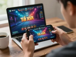 Engaging gameplay of tài xỉu online on a smartphone, showcasing vibrant betting interface and relaxed atmosphere