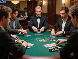 Players strategizing their bets on MM88 blackjack game at a luxurious casino table