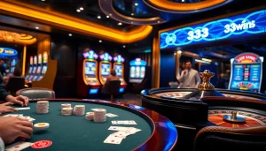 Engaging gamblers playing at a luxurious 33win casino table with vibrant games.