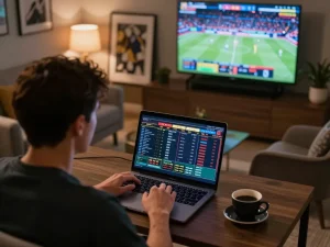 Engaging in sports betting strategies at nhà cái uy tín Sunwin with live stats on screen.