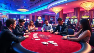 Experience the thrilling casino atmosphere at ZX88 with vibrant poker action and luxurious gambling setting.