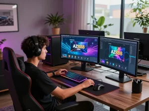 Immersive gaming atmosphere with az888 com showcasing modern gaming setups and stylish decor.