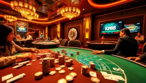 KP88 casino operators managing exciting live games at vibrant tables.