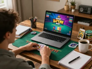 Engaging in online gambling with Sunwingo during live dealer blackjack at home.