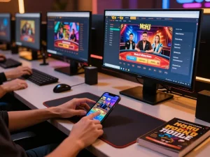 No Hu player interacting with live dealer on a gaming app, showcasing strategic online gambling experience.