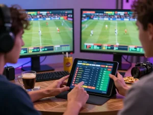 Player betting on sports at home with tablet and excitement for XX88 gaming opportunities