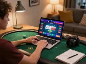 Engage in online poker gameplay at UU88, showcasing strategic elements and a cozy atmosphere.