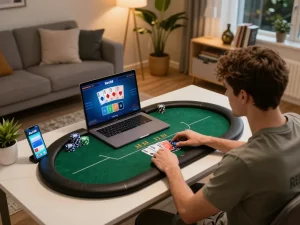 Player enjoying online poker at Net88 with vibrant game interface displayed on screen