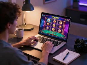 Engaging online gaming session with studentvoiceaustralia showcasing a player using a laptop for strategic betting.