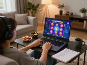 Engaging in thrilling 23win online casino gameplay from a cozy living room setup