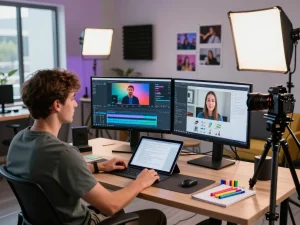 Professional in video production using Seedance 2.0 AI for creative storytelling and editing.
