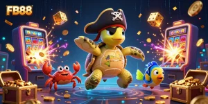 Win big with FB88 in a vibrant, action-packed casino adventure featuring a pirate turtle and treasures.