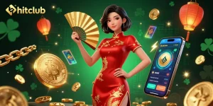 Join the hitclub experience with a vibrant crypto casino scene featuring a confident woman and dynamic elements.