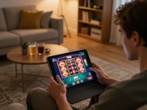 Engaging with the 789p casino app on a tablet, showcasing exciting online gambling experience.