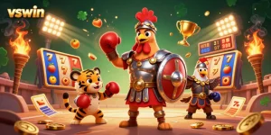 Engage with vswin's extraordinary gaming experience, featuring dynamic slot reels and thrilling characters in action.